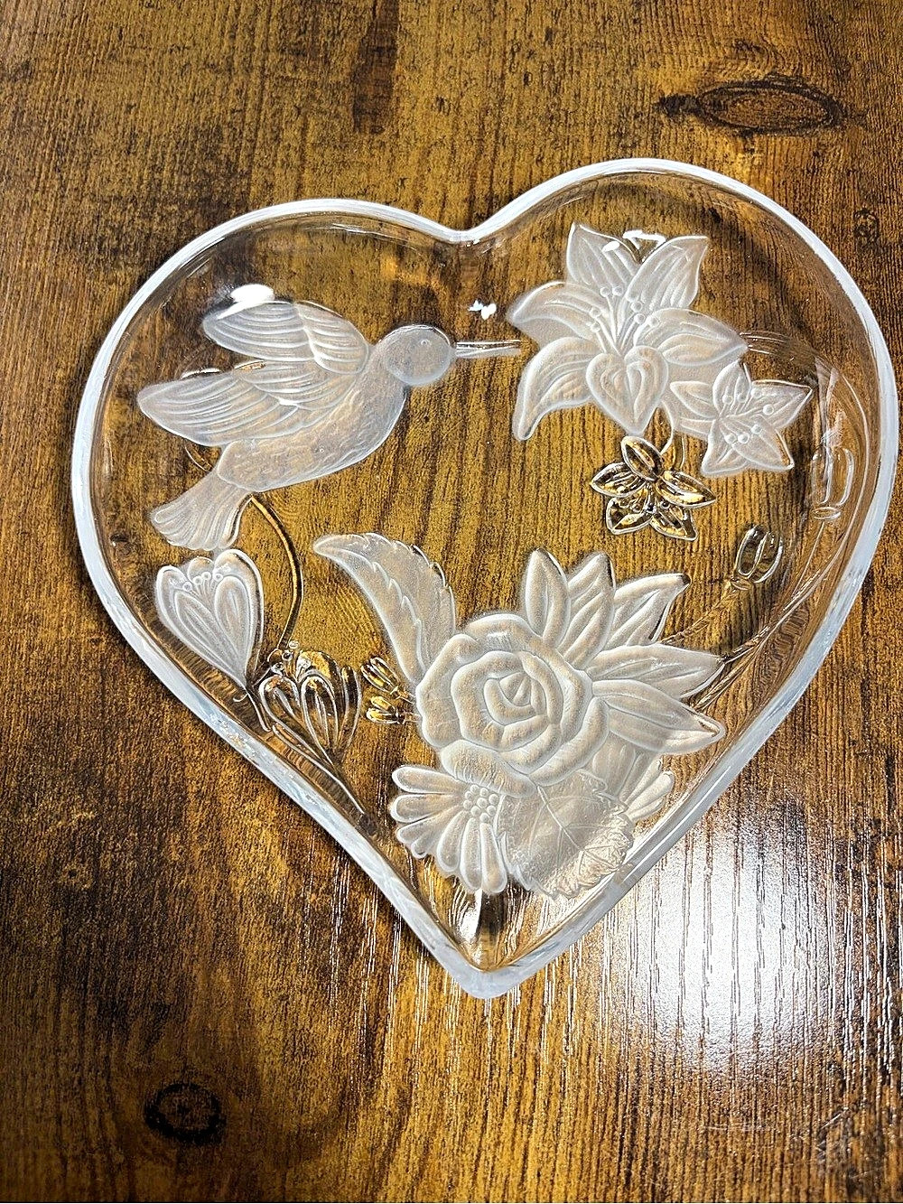 Vintage crystal Home Interiors Paradise Garden Heart Dish Heart-Shaped Floral Se